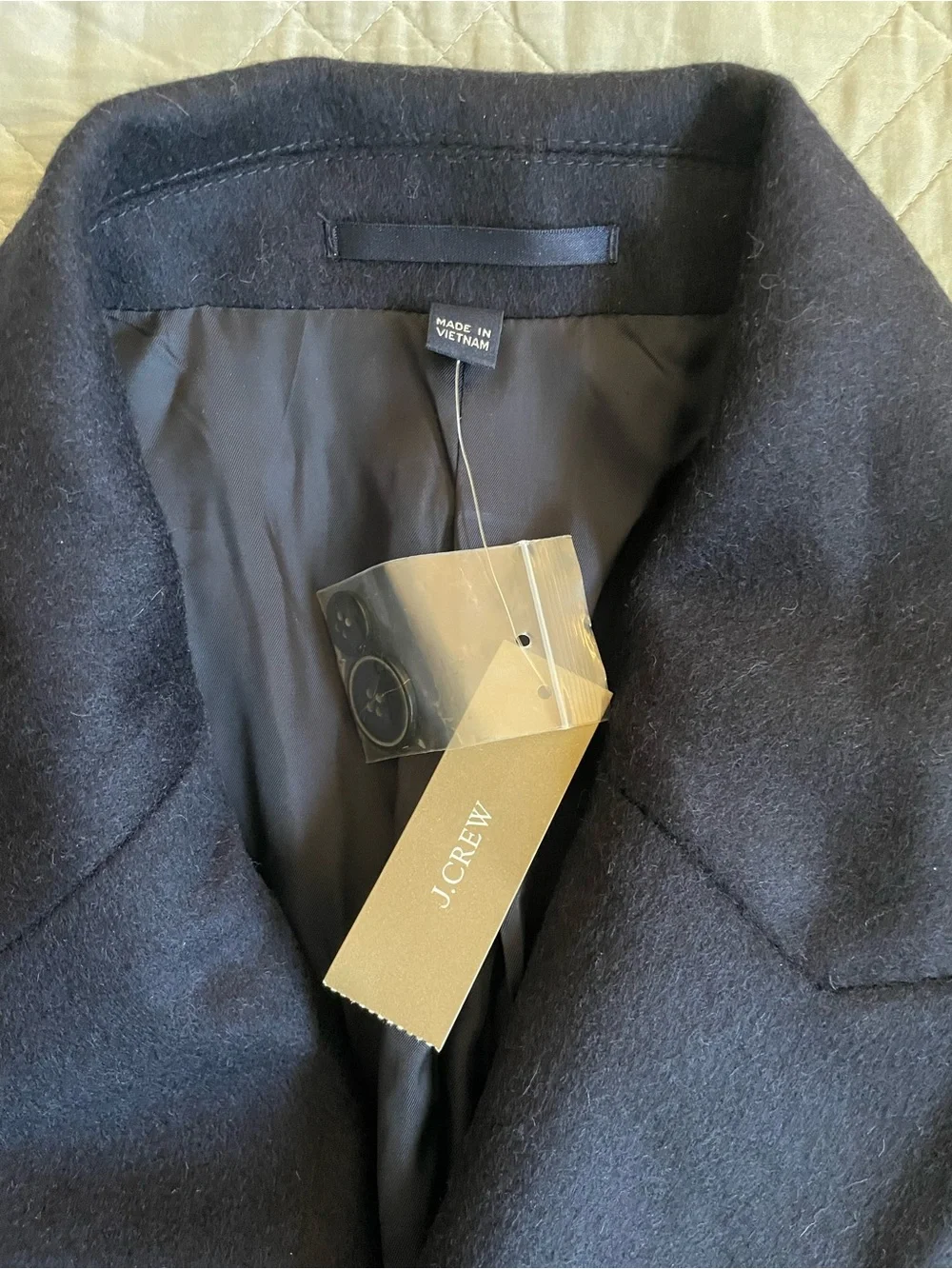 J. CREW Double-breasted topcoat in English merino wool Navy 38S NWT $998 C0035